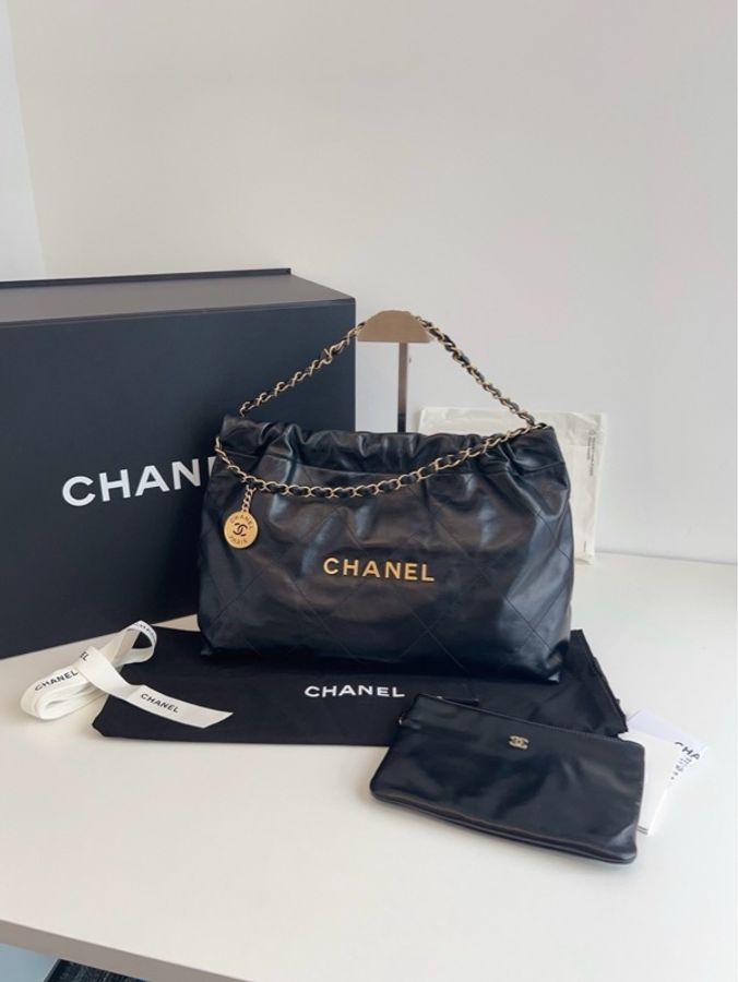 💎Chanel香奈兒|黑金22bag 橫版垃圾袋|閒置99新全配芯片款-4