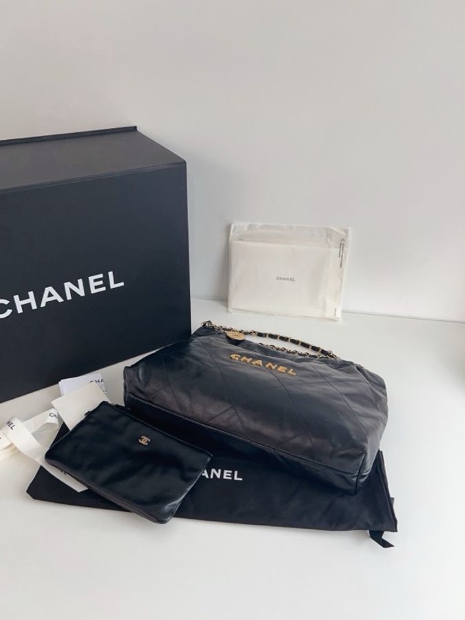 💎Chanel香奈兒|黑金22bag 橫版垃圾袋|閒置99新全配芯片款-7