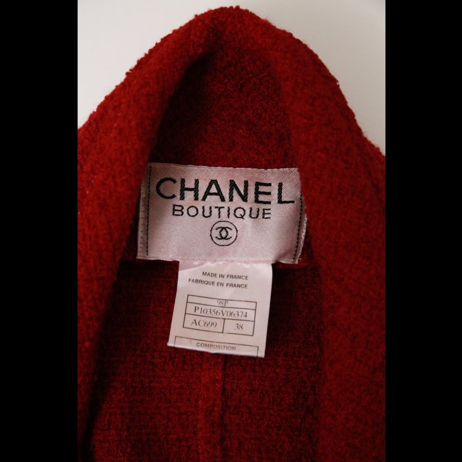 Chanel 98年红色羊毛银扣双排扣上衣外套-9