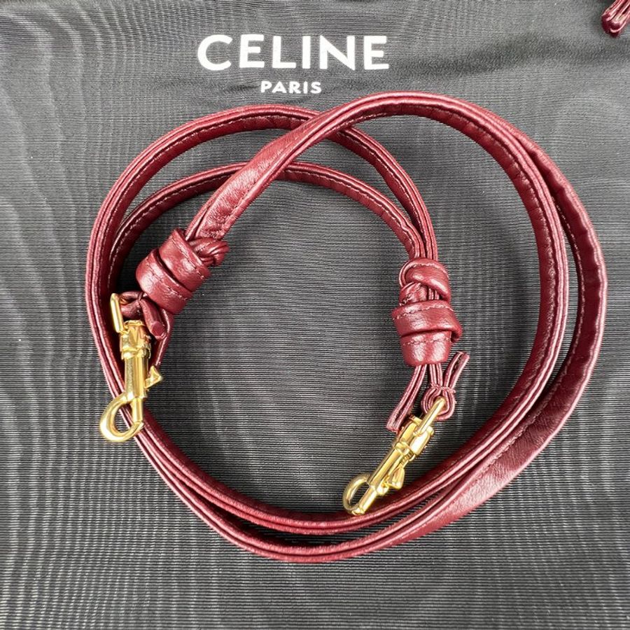 🖤 鑒定師的收藏 🖤 Celine 賽琳 凱旋門水晶收納帶 酒紅色羊皮手拿包 肩背・手拿 兩用包 Celine Small Crystal Pouch in Lambskin - Syrah-22