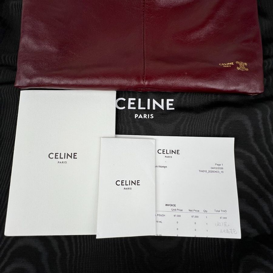 🖤 鑒定師的收藏 🖤 Celine 賽琳 凱旋門水晶收納帶 酒紅色羊皮手拿包 肩背・手拿 兩用包 Celine Small Crystal Pouch in Lambskin - Syrah-23