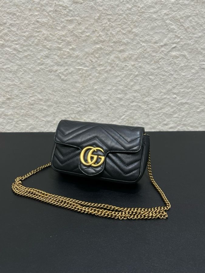 98新Gucci古馳馬蒙marmont super mini迷你黑色單肩包-7