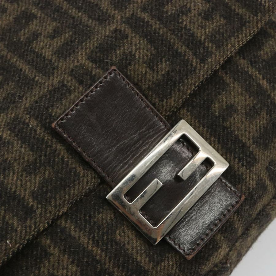 【日本直送】FENDI Zucca帆布Mamma Baguette單肩包，羊毛材質，棕色金色，正品編號192244V-17