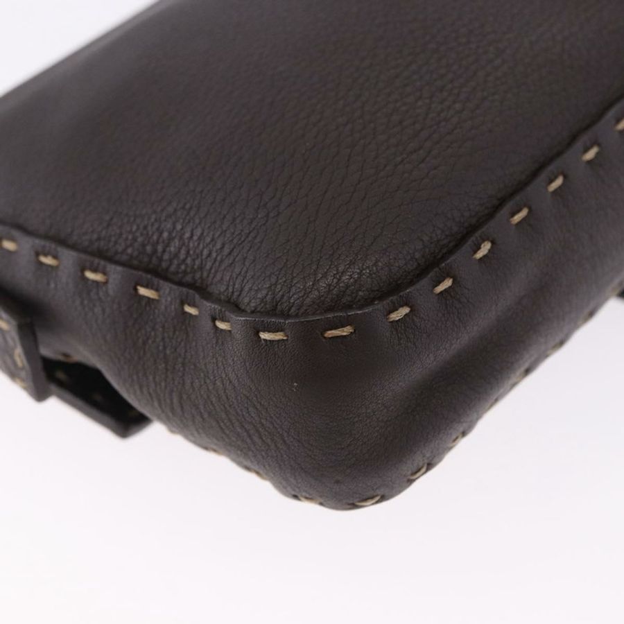 【日本直送】FENDI Selleria Mamma Baguette 包皮革深棕色銀色正品 am12207V-15
