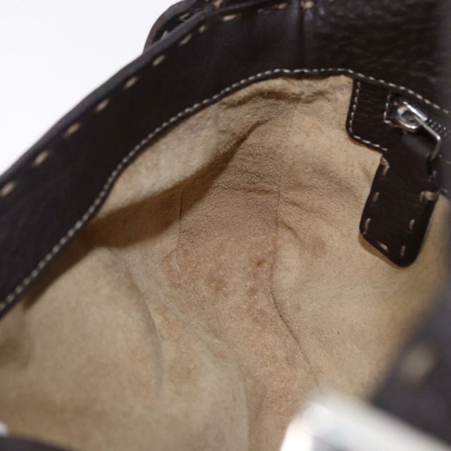 【日本直送】FENDI Selleria Mamma Baguette 包皮革深棕色銀色正品 am12207V-21