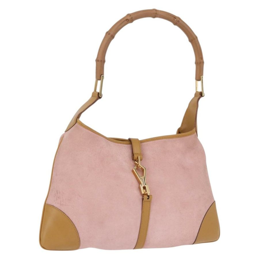 【日本直送】GUCCI 竹節 Jackie 單肩包 絨面革 粉紅色 金色 001 4060 正品 193813V-0