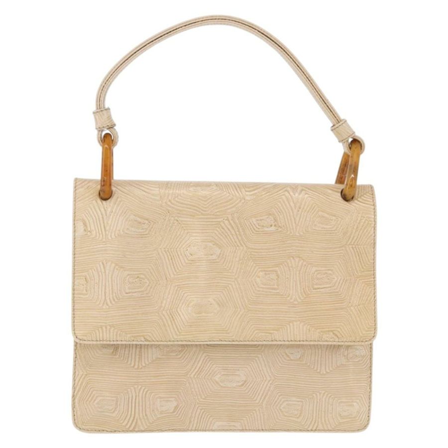 【日本直送】PRADA Tartaruga 壓紋皮革象牙銀色手提包,正品編號 192493A-12