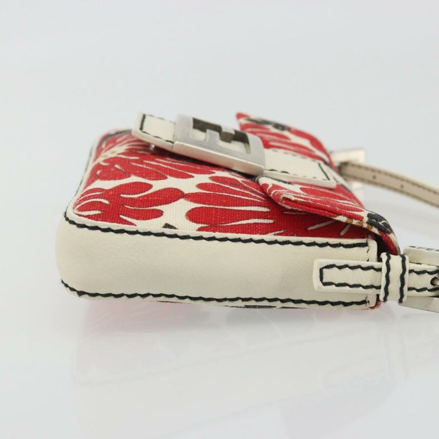 【日本直送】FENDI Mamma Baguette 手袋 帆布 紅色 銀色 正品 195011SM-2