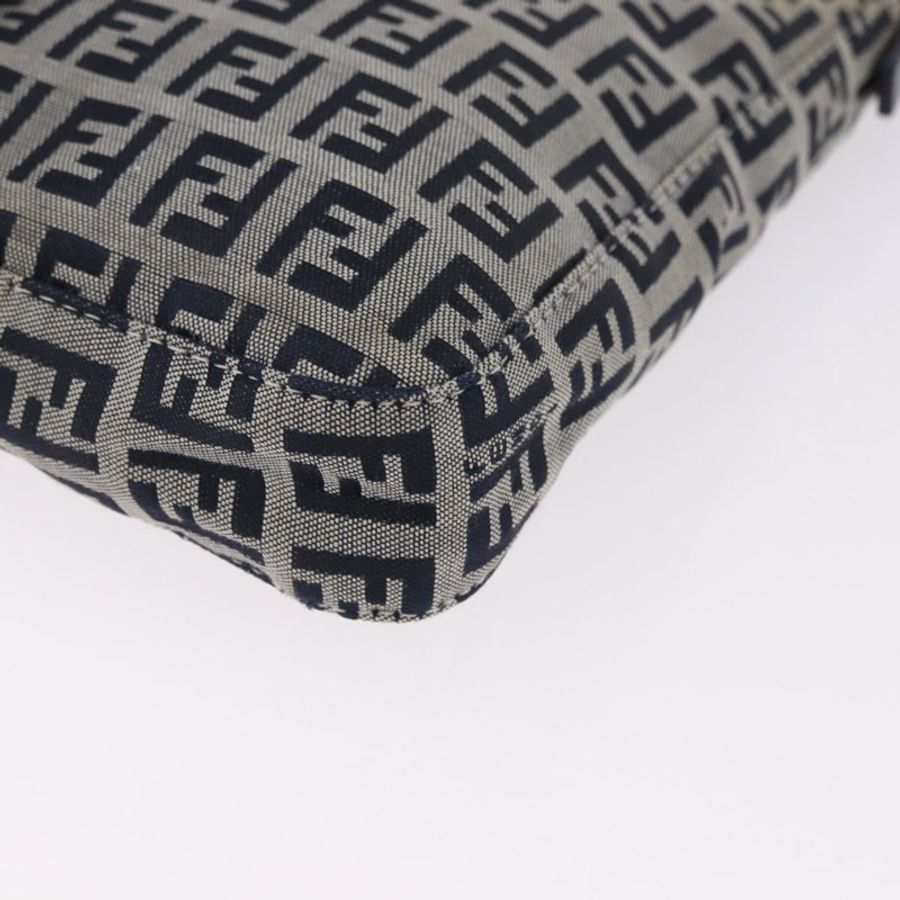 【日本直送】FENDI Zucchino帆布手袋 Mamma Baguette 海軍藍銀色 Auth 193893A-14