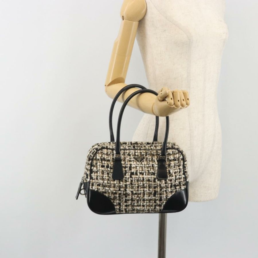 【日本直送】PRADA 波士頓包，斜紋軟呢，黑色銀色，正品，貨號 195598V-23