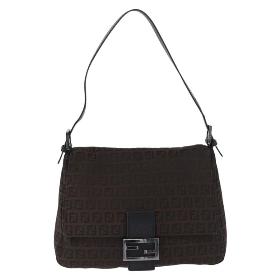 【日本直送】FENDI Zucchino 帆布 Mamma Baguette 單肩包 棕色 銀色 正品 195389V-1