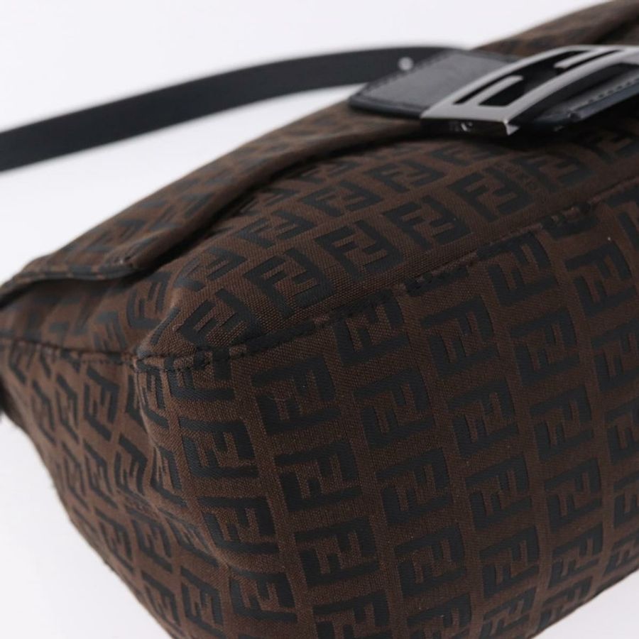 【日本直送】FENDI Zucchino 帆布 Mamma Baguette 單肩包 棕色 銀色 正品 195389V-10