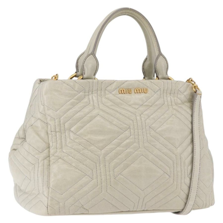 【日本直送】Miu Miu Matelasse 手提包 皮革 2way 米色 金 正品 ka5616V-0