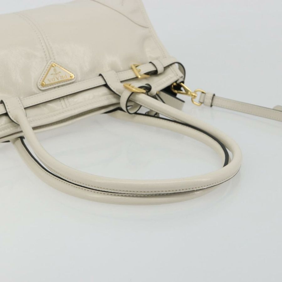 【日本直送】PRADA Bonnie 中型單肩包,皮革材質,兩用,白色,金色,正品 yk20648SAM-6
