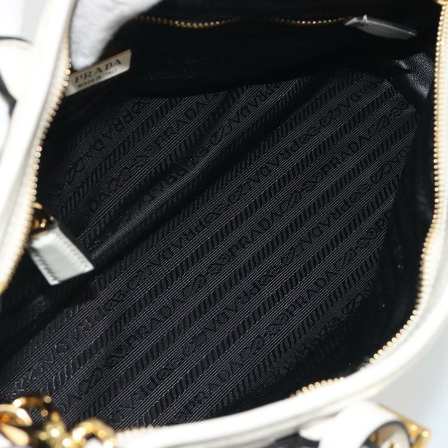 【日本直送】PRADA Bonnie 中型單肩包,皮革材質,兩用,白色,金色,正品 yk20648SAM-9