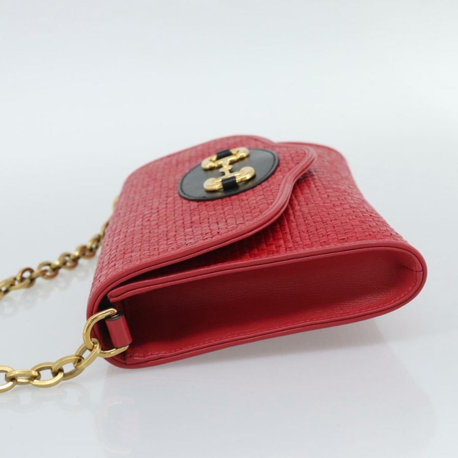 【日本直送】GUCCI 馬銜扣鏈條單肩包 皮革 紅色 金色 655667 正品 ka5396V-2