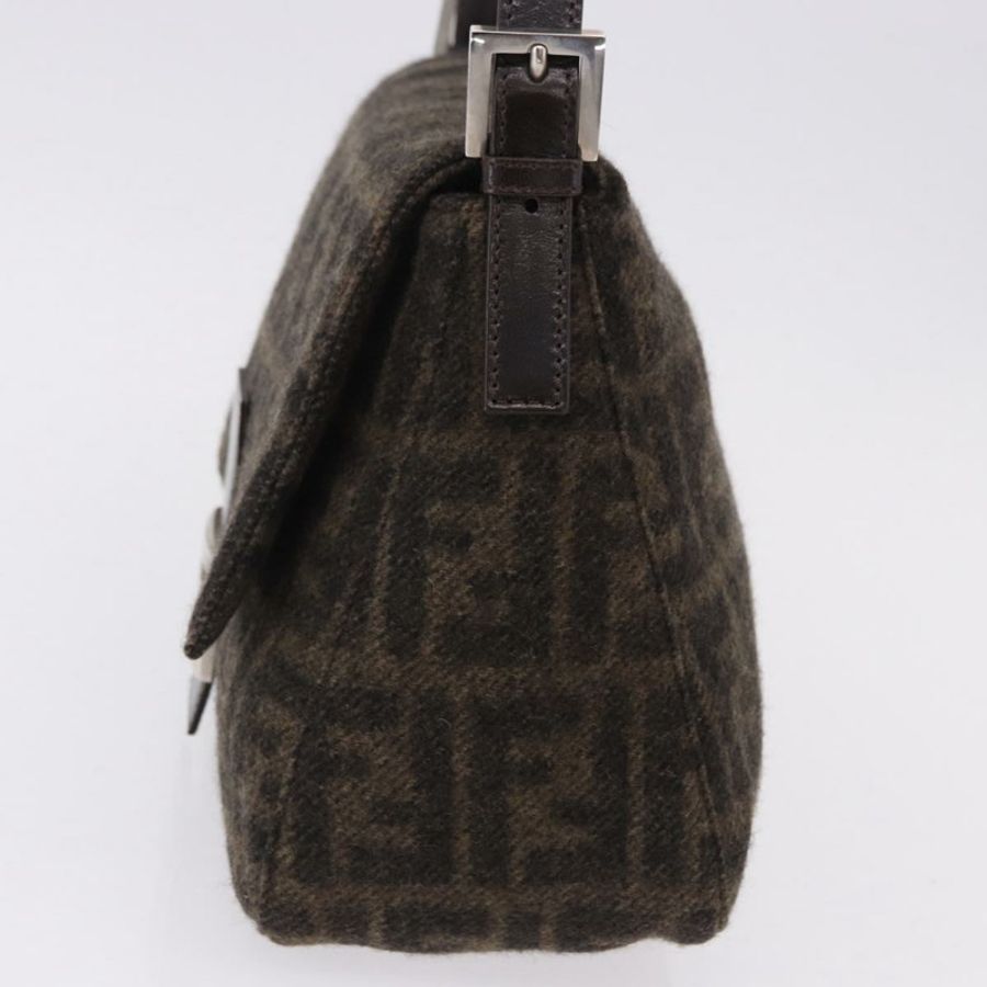 【日本直送】FENDI Zucca Mamma Baguette 單肩包 羊毛 棕色 銀色 正品 BA14700SAV-2