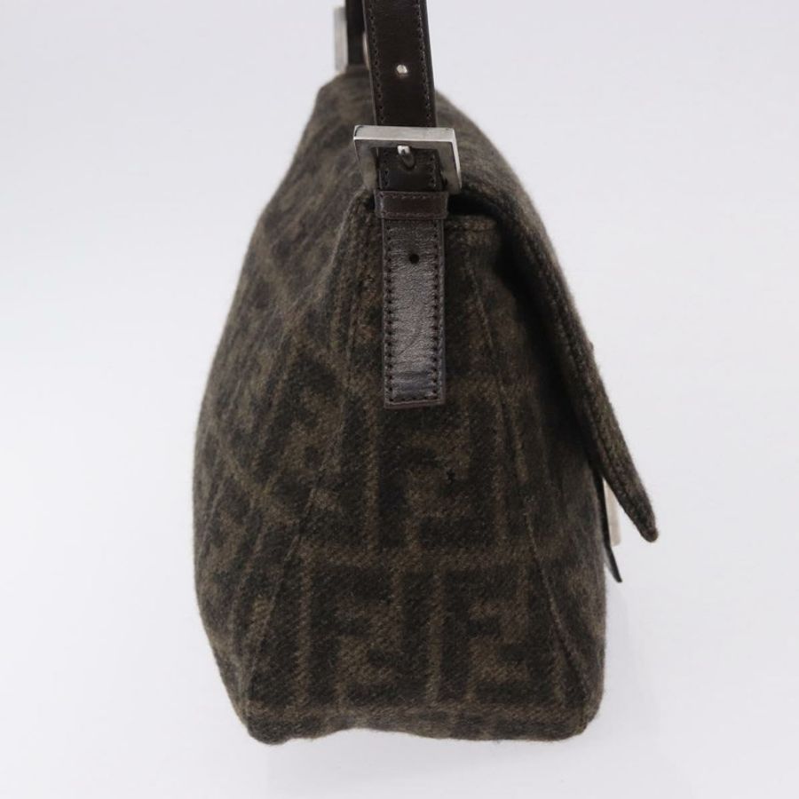 【日本直送】FENDI Zucca Mamma Baguette 單肩包 羊毛 棕色 銀色 正品 BA14700SAV-3
