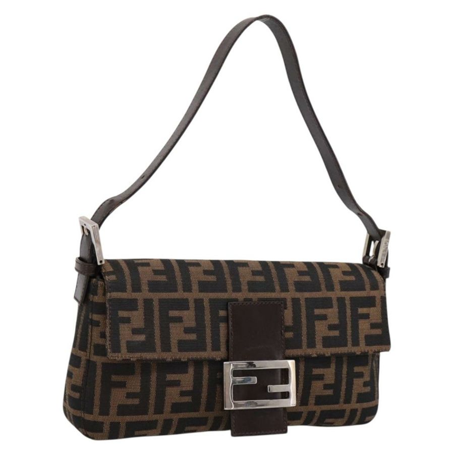 【日本直送】FENDI Zucca帆布Mamma Baguette單肩包 棕色銀色 正品 BA14998SAV-0