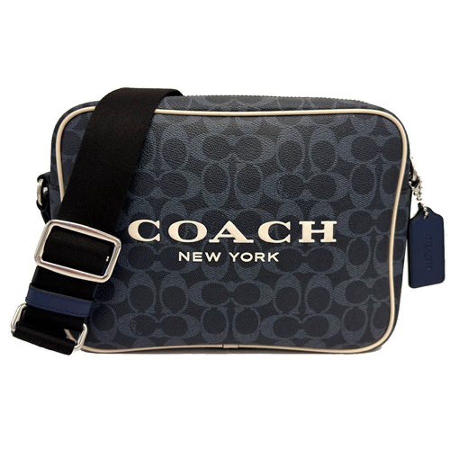 【COACH】2026新款字母 LOGO男款斜背郵差包(藍)-0