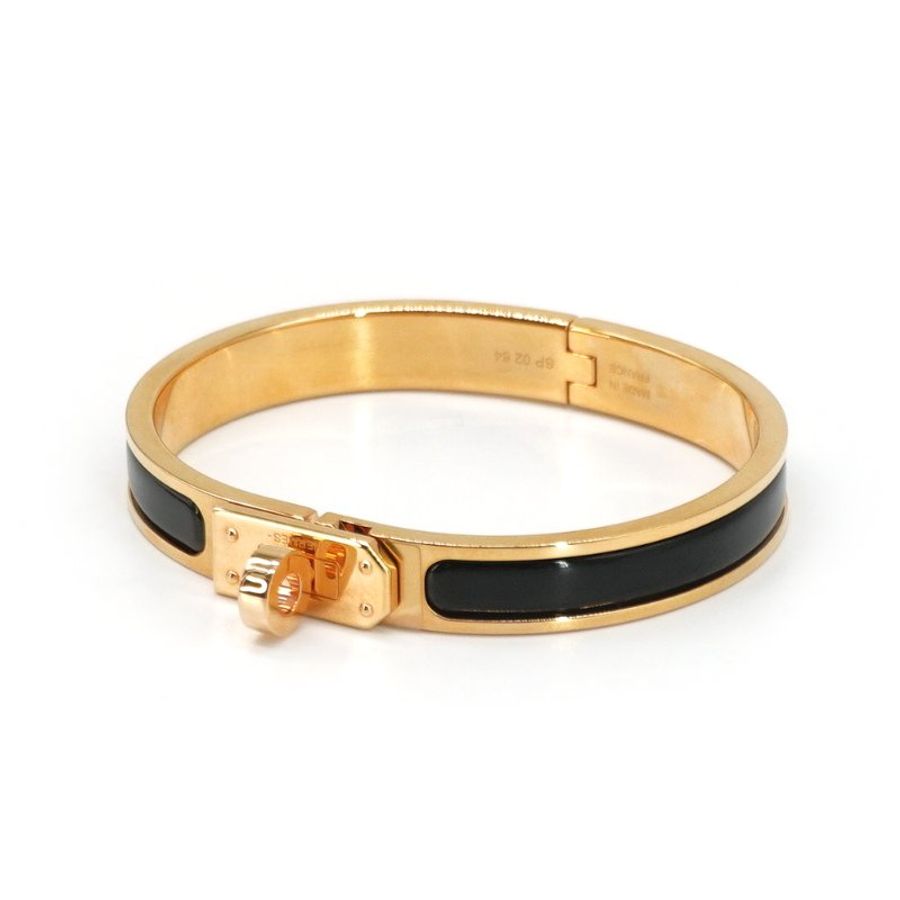 Hermes 展示品 Clic Kelly H Logo琺瑯細版手環-PM(黑/金)-1