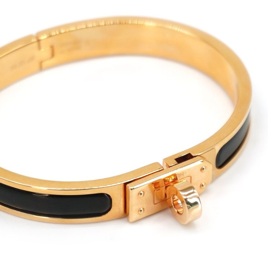 Hermes 展示品 Clic Kelly H Logo琺瑯細版手環-PM(黑/金)-3