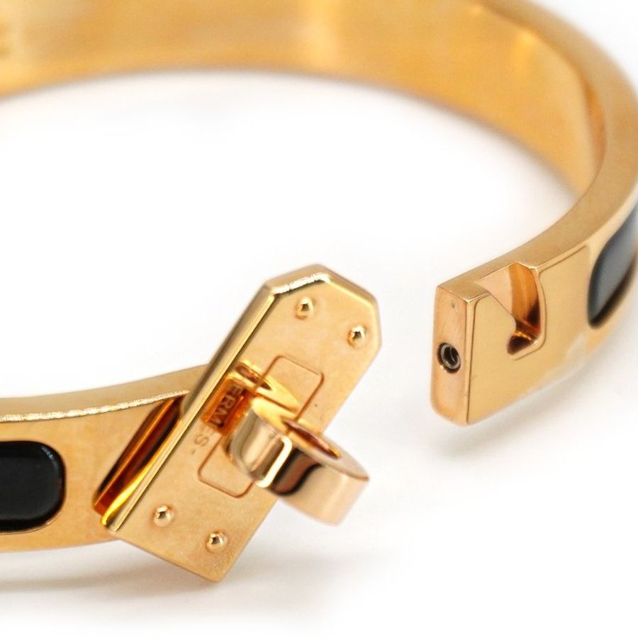 Hermes 展示品 Clic Kelly H Logo琺瑯細版手環-PM(黑/金)-4
