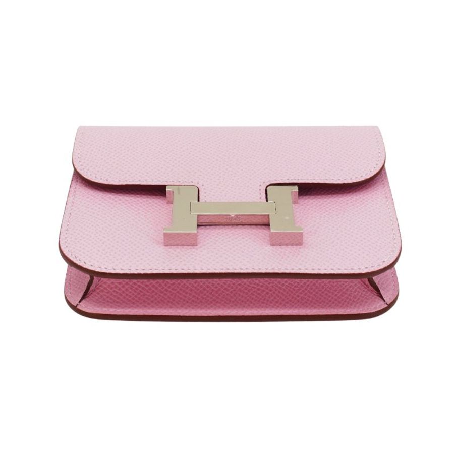 Hermes 展示品 Constance Slim Epsom 牛皮銀釦可拆卸式拉鍊零錢卡包(X9錦葵紫)-3