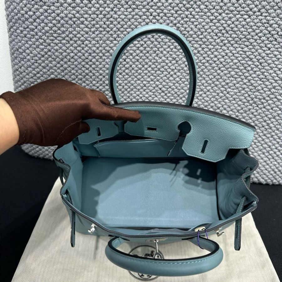 愛馬仕/Hermes birkin30 手提包 7G天青藍 銀扣togo皮-7