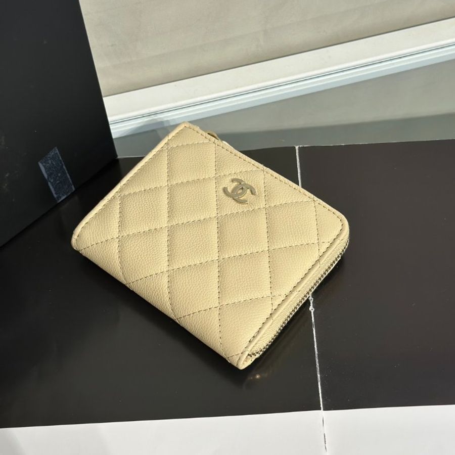 CHANEL L型拉鍊零錢包 - 米金-16
