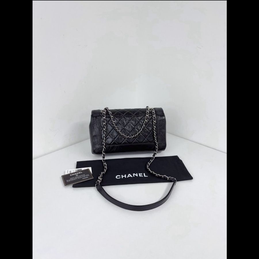 Chanel香奈兒 黑銀油蠟皮口蓋包 98新✨️-1