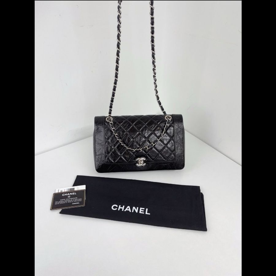 Chanel香奈兒 黑銀油蠟皮口蓋包 98新✨️-2