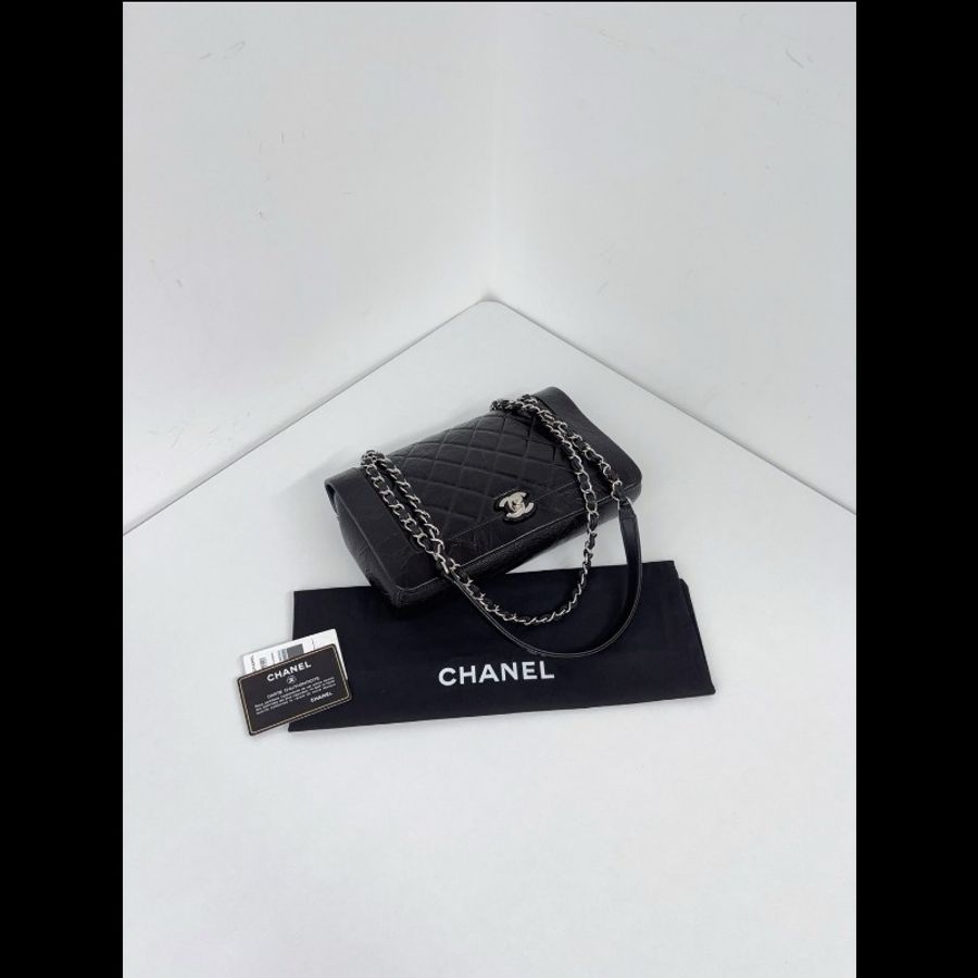 Chanel香奈兒 黑銀油蠟皮口蓋包 98新✨️-5
