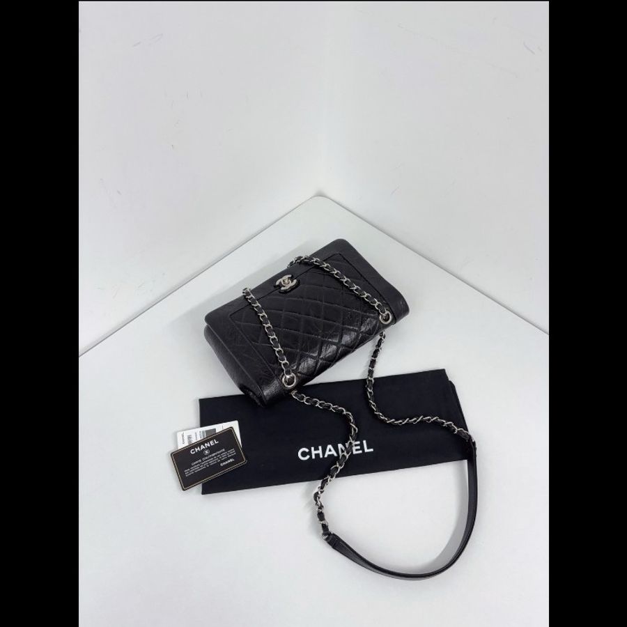 Chanel香奈兒 黑銀油蠟皮口蓋包 98新✨️-6