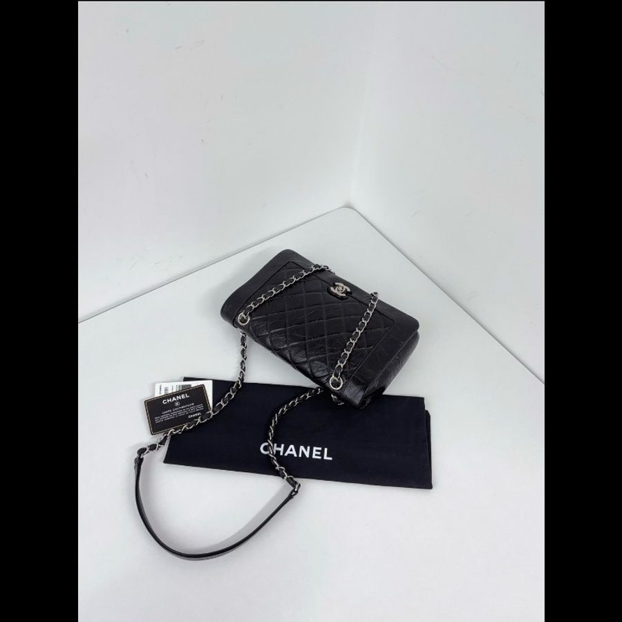 Chanel香奈兒 黑銀油蠟皮口蓋包 98新✨️-7
