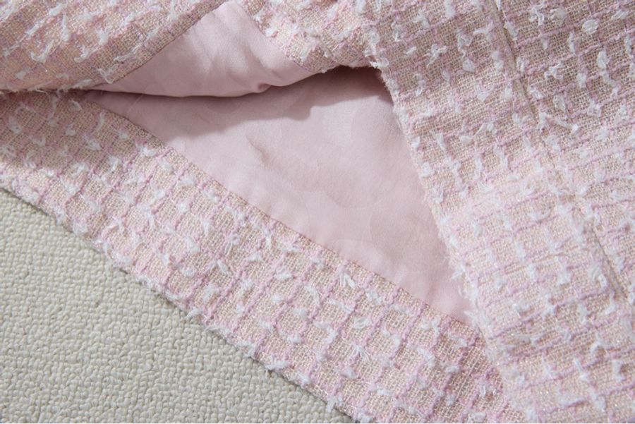 CHANEL Tweed Jacket 淺粉翻領短袖粗花呢外套 Size42-5