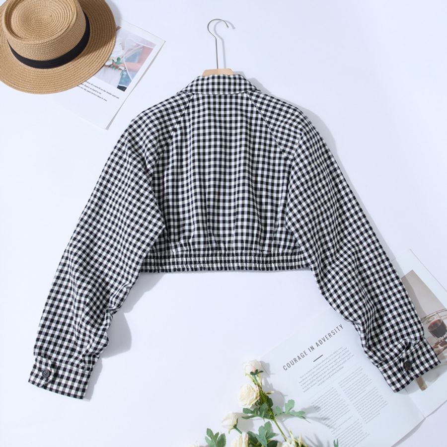 Miu Miu Jacket 黑白格紋短款拉鍊外套-8