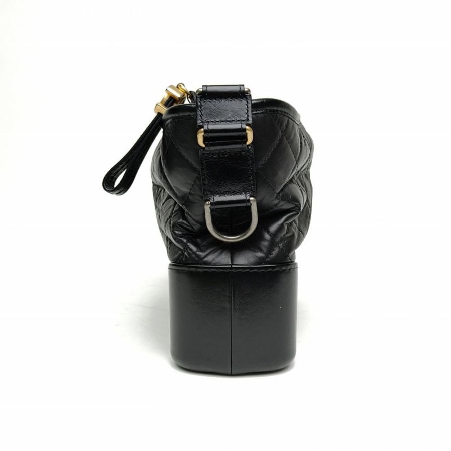 CHANEL GABRIELLE流浪新中號黑色牛皮革30開金銀扣肩背包-1