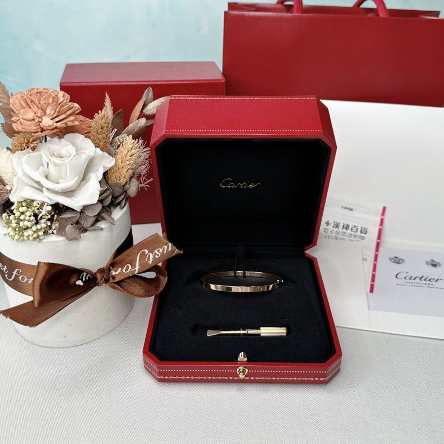 Cartier LOVE 18K玫瑰金窄版手環-0
