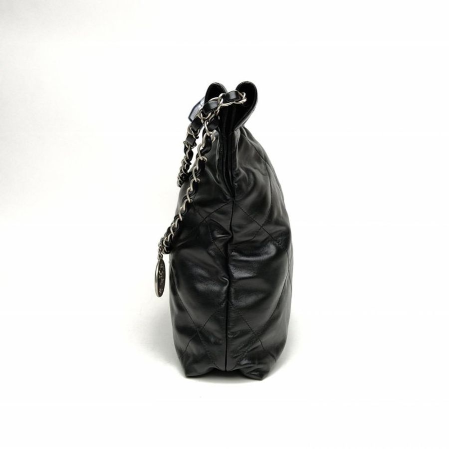 CHANEL 22BagTote托特包小號黑色牛皮革晶片銀扣肩背包-1