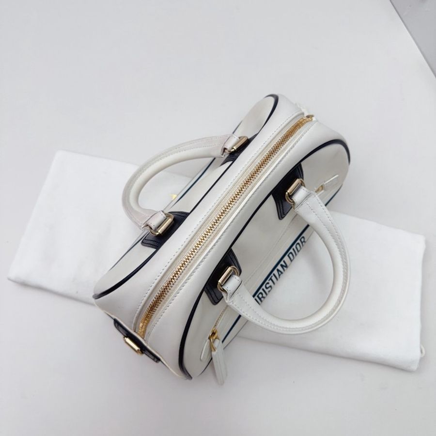 DIOR 白藍拼色保齡球包 手提包肩背包-6