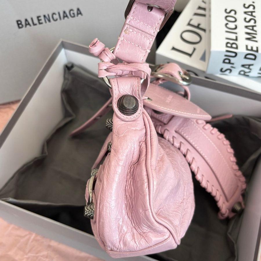 Balenciaga 巴黎世家 Le Cagole 粉色xs機車包月牙包腋下包-2