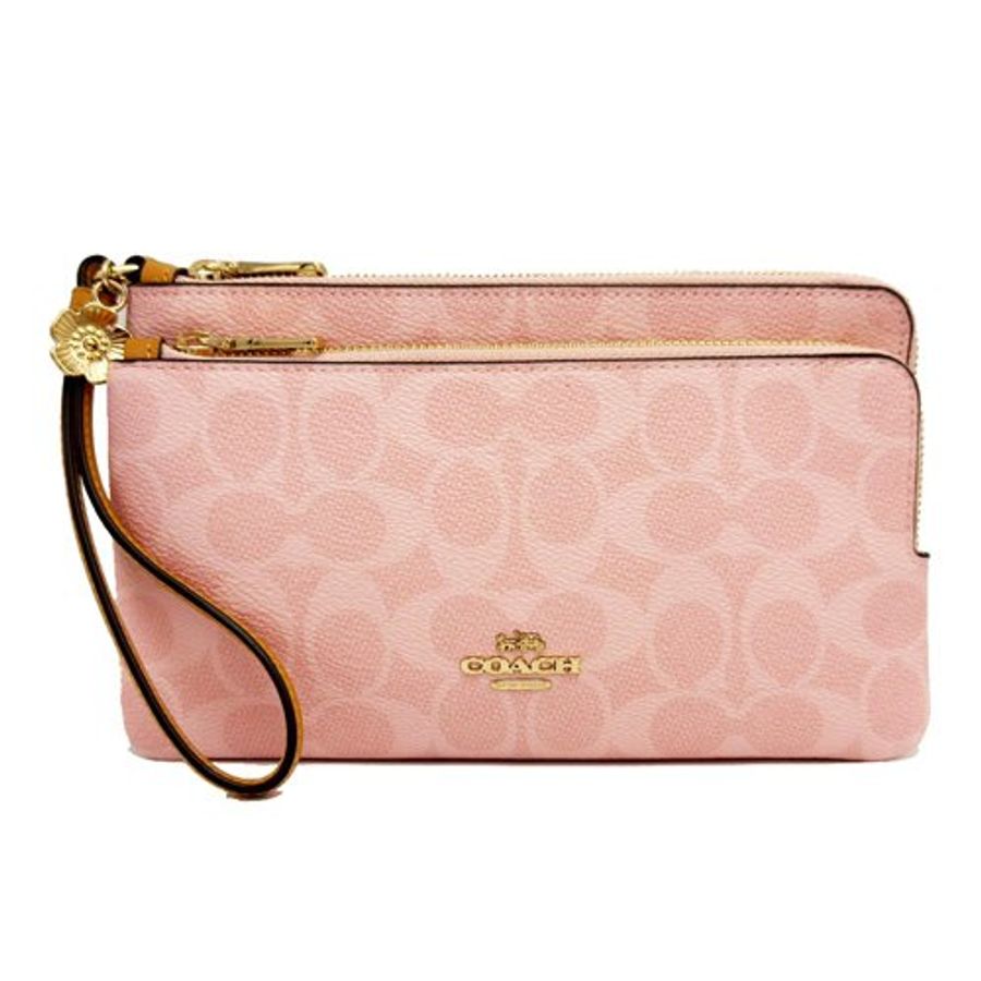 【COACH】C LOGO長夾式雙層大手拿包/零錢包(粉)-0