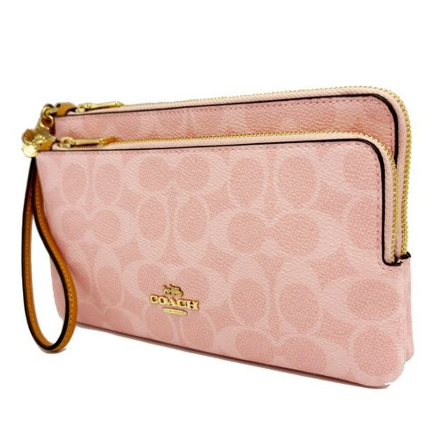 【COACH】C LOGO長夾式雙層大手拿包/零錢包(粉)-1
