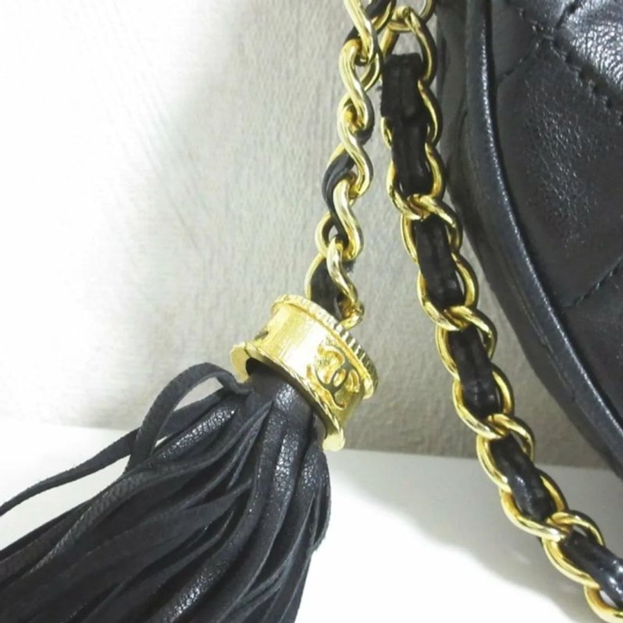 CHANEL 復古絎縫皮革圓形流蘇鏈條單肩包 vintage-4