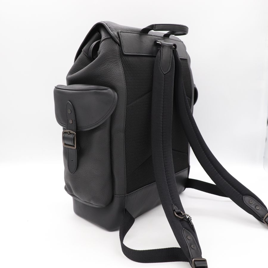 Coach 蔻馳 男士經典 黑色皮革 翻蓋 Hitch 後背包 透氣網布-3