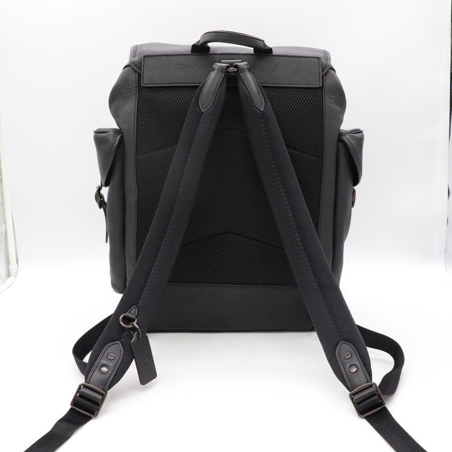 Coach 蔻馳 男士經典 黑色皮革 翻蓋 Hitch 後背包 透氣網布-5