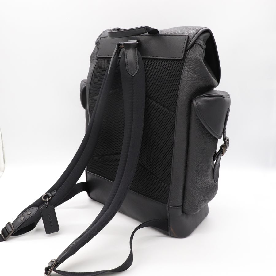 Coach 蔻馳 男士經典 黑色皮革 翻蓋 Hitch 後背包 透氣網布-7