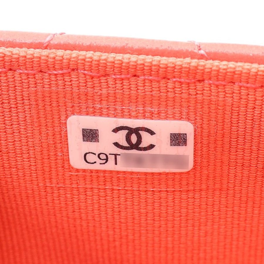 CHANEL 香奈兒 Card Holder On Chain 肩背包 鮭魚粉紅色 菱格紋 羊皮 金扣-5