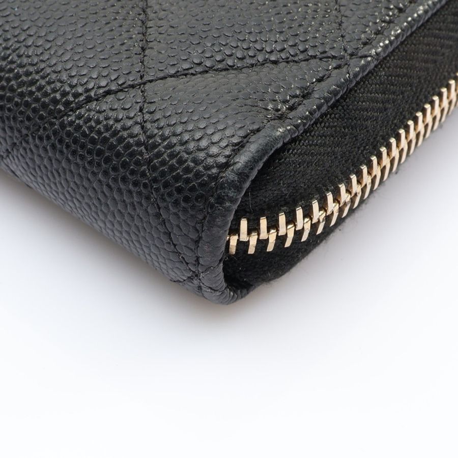 CHANEL 香奈兒 Classic Zip 長夾 黑色 荔枝紋 菱格紋牛皮 金扣 AP0242 AP0242-9